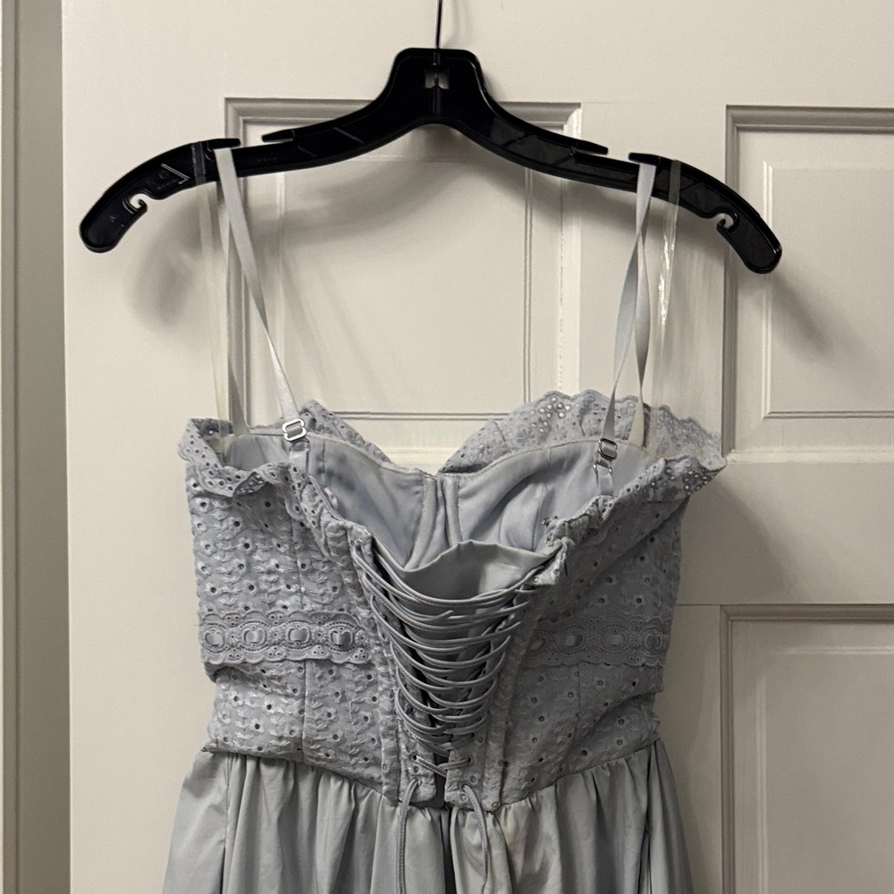 House of CB Light Blue Strapless Eyelet Lace-Up Dress